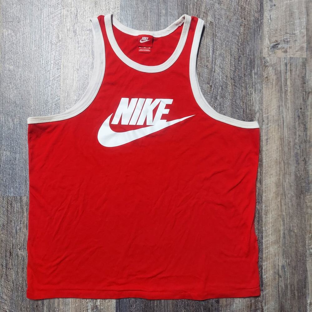 Nike Y2K Big Swoosh Spellout Red Ringer Tank Top Mens XL